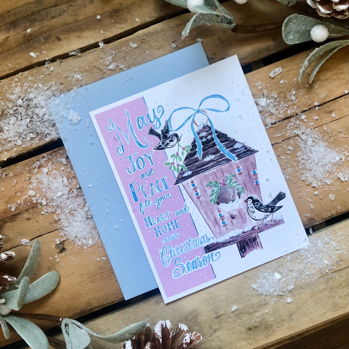 Christmas Blessings Birdhouse, Greeting Cards and Art Print