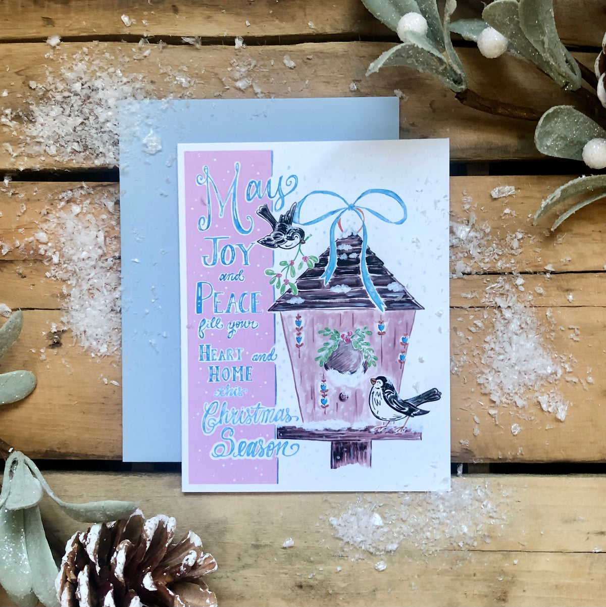 Christmas Blessings Birdhouse, Greeting Cards and Art Print