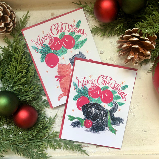 Christmas Kittens & Playful Pup Greeting Card Set