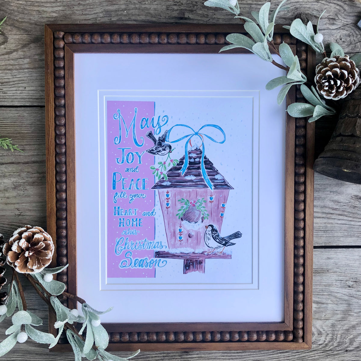 Christmas Blessings Birdhouse, Greeting Cards and Art Print