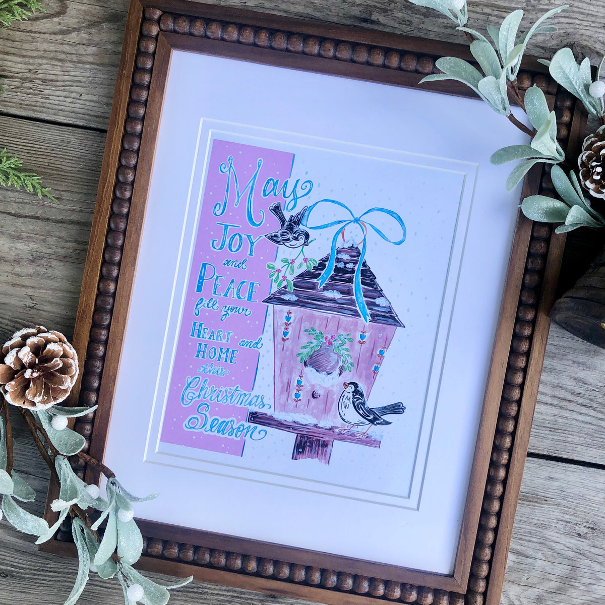 Christmas Blessings Birdhouse, Greeting Cards and Art Print