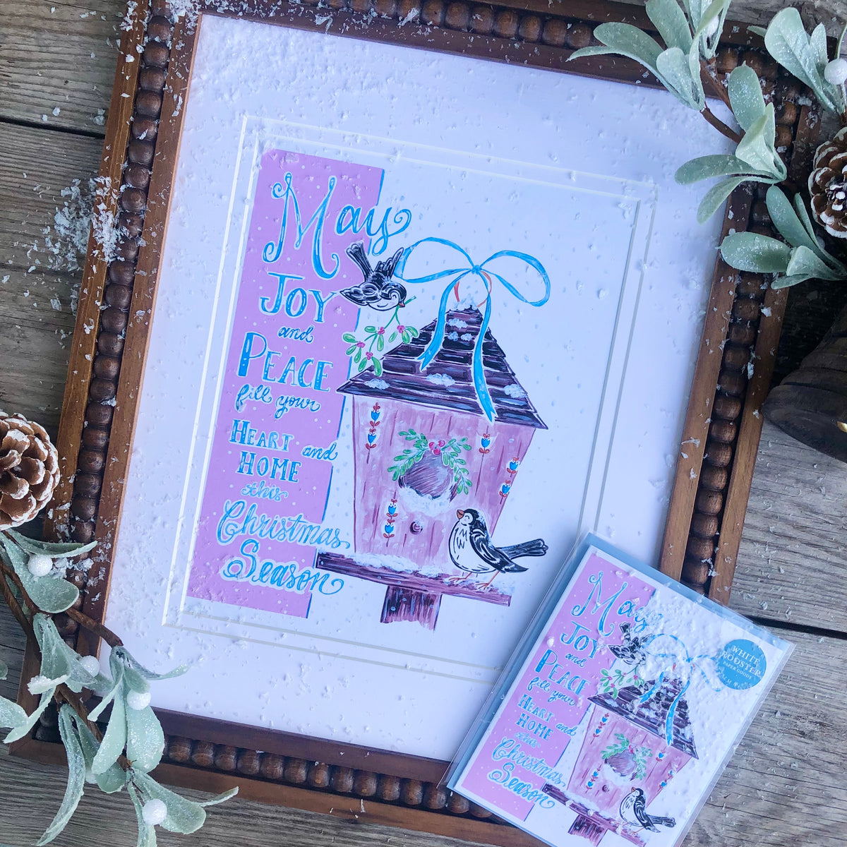 Christmas Blessings Birdhouse, Greeting Cards and Art Print