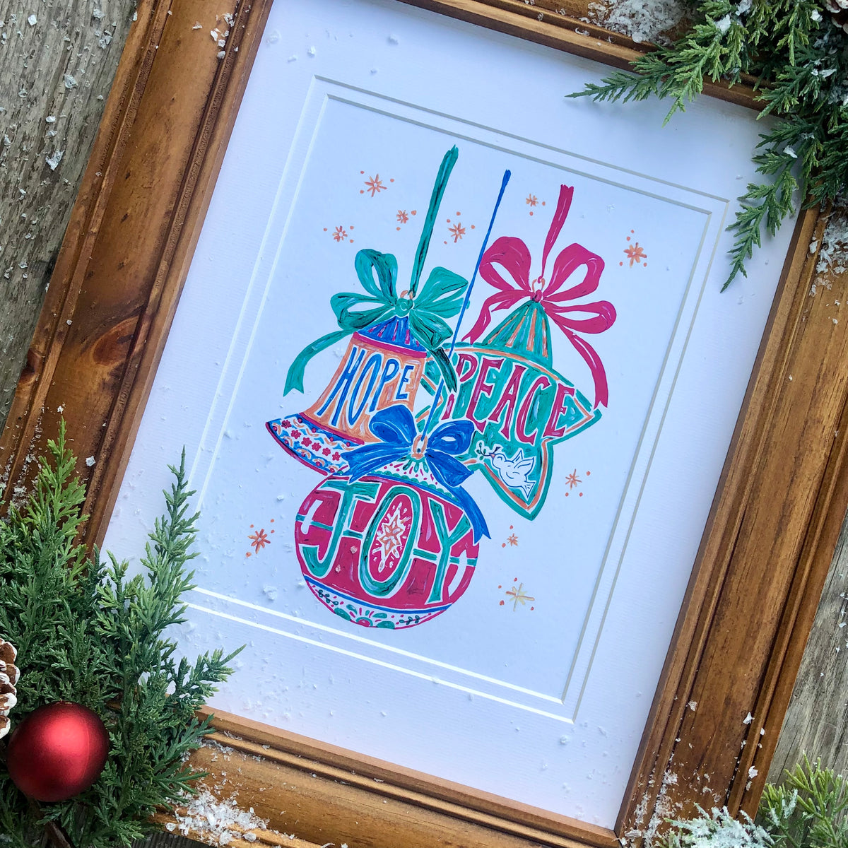 Festive Ornaments, Art Print and Note Cards