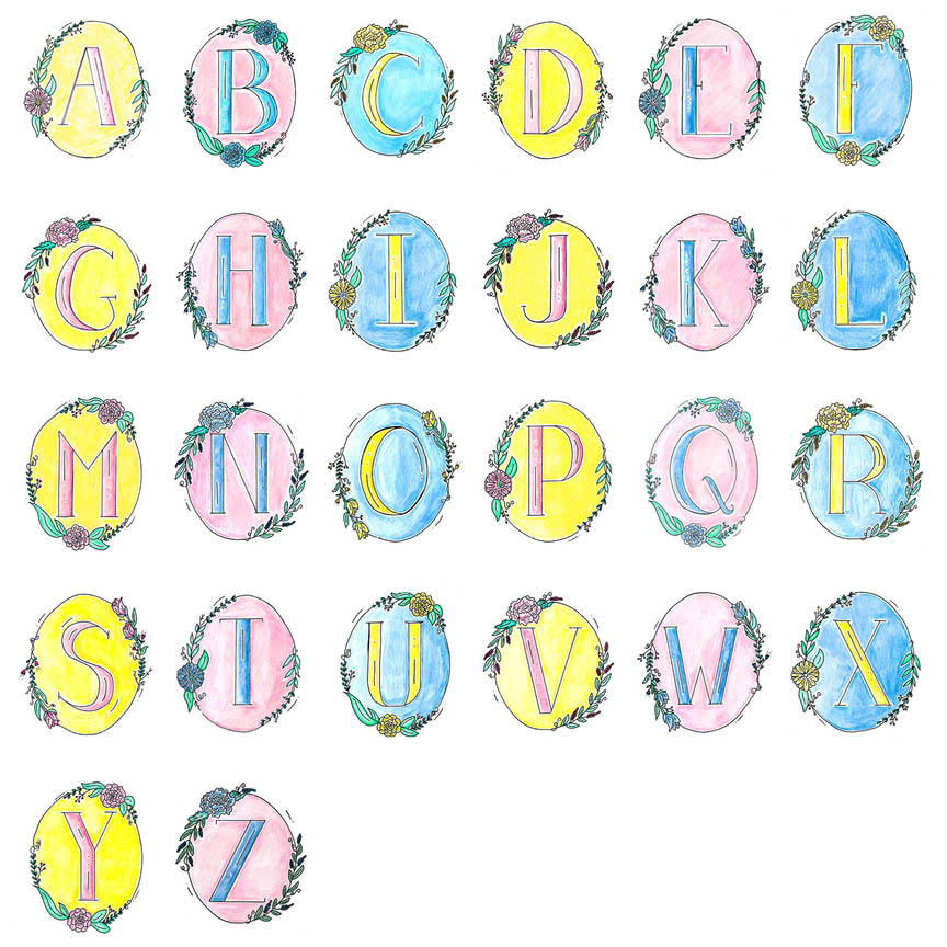 Pastel Monogram Collection -Individual Note Card